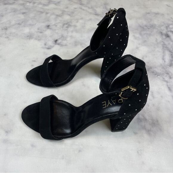 Raye x Anthropologie Genesis Black Suede Crystal Embellished Heel Sandals Sz 8 - Picture 6 of 12